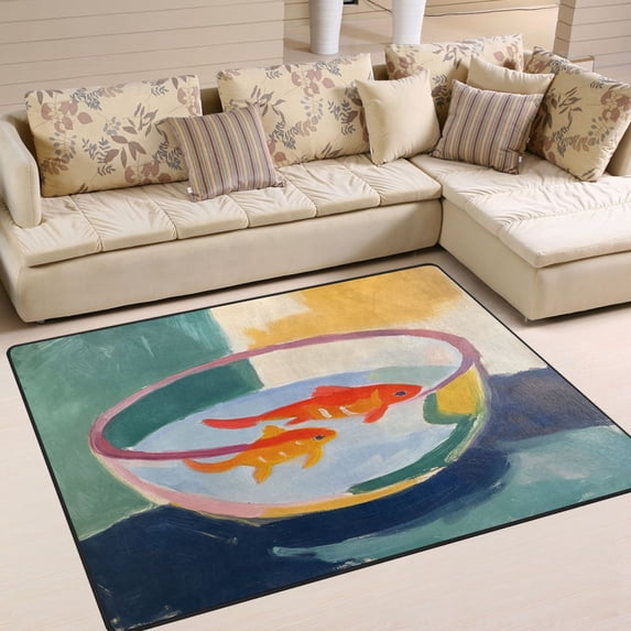 Yayeee Area Rugs for Living Room 5.2'x4' Non Slip Washable Bedroom Floor Carpet, Goldfish Bowl