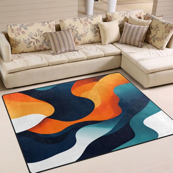 Yayeee Area Rugs for Living Room 5.2'x4' Non Slip Washable Bedroom Floor Carpet, Green Abstract Wavy