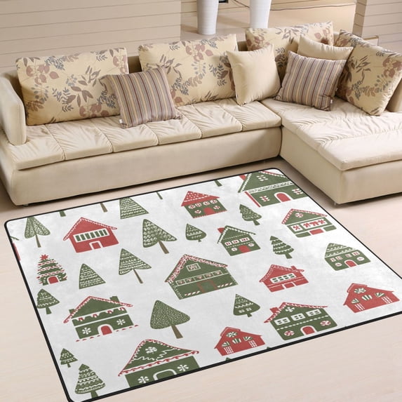 Yayeee Area Rugs for Living Room 5.2'x4' Non Slip Washable Bedroom Floor Carpet, Green Christmas House