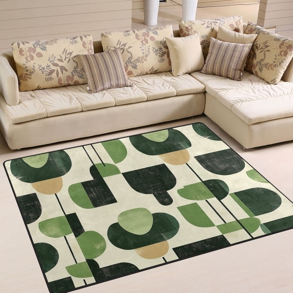 Yayeee Area Rugs for Living Room 5.2'x4' Indoor Non Slip Washable Bedroom Carpet, Green Circle