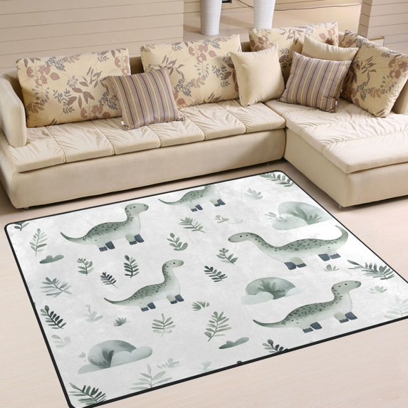 Yayeee Area Rugs for Living Room 5.2'x4' Non Slip Washable Bedroom Floor Carpet, Green Dinosaur Pattern