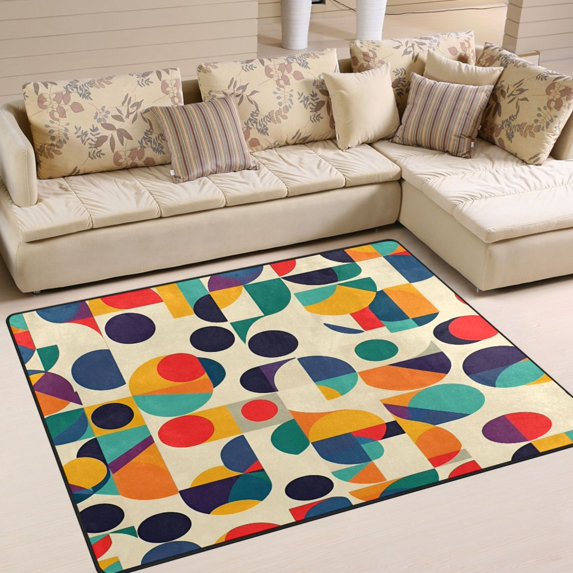 Yayeee Area Rugs for Living Room 5.2'x4' Non Slip Washable Bedroom Floor Carpet, Green Geometric