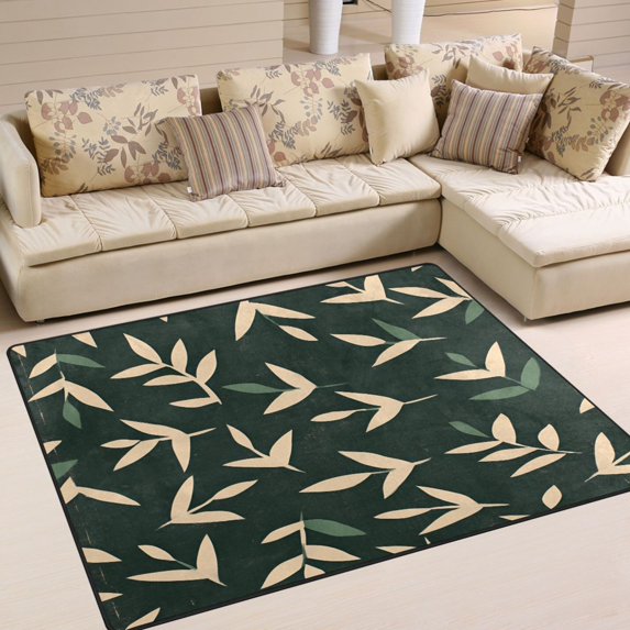 Yayeee Area Rugs for Living Room 5.2'x4' Non Slip Washable Bedroom Floor Carpet, Green Leaves