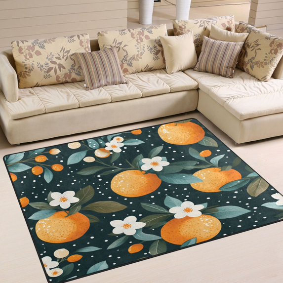 Yayeee Area Rugs for Living Room 5.2'x4' Non Slip Washable Bedroom Floor Carpet, Green Oranges