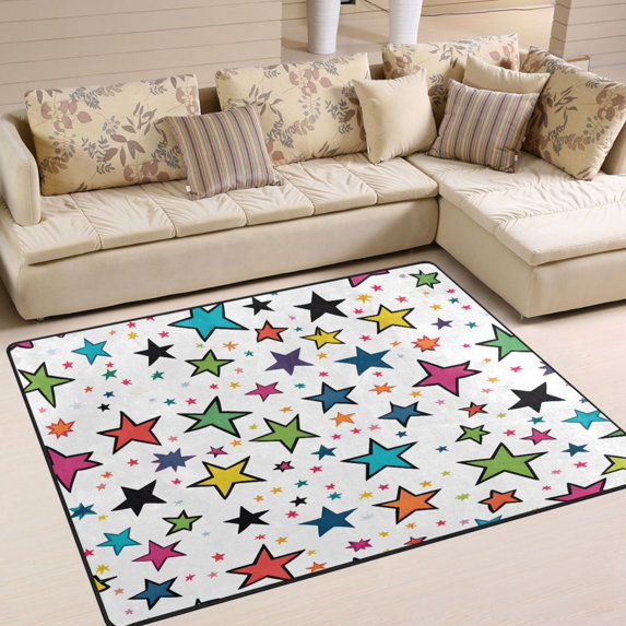 Yayeee Area Rugs for Living Room 5.2'x4' Non Slip Washable Bedroom Floor Carpet, Green Stars
