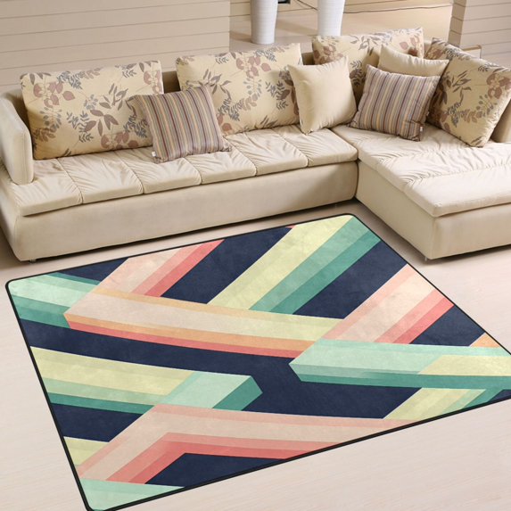 Yayeee Area Rugs for Living Room 5.2'x4' Non Slip Washable Bedroom Floor Carpet, Green Stripes