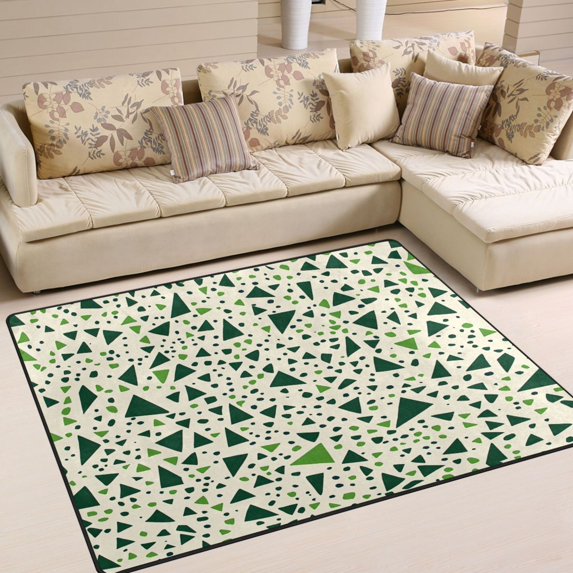 Yayeee Area Rugs for Living Room 5.2'x4' Non Slip Washable Bedroom Floor Carpet, Green Triangles Pattern