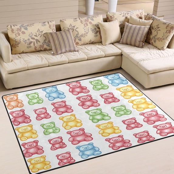 Yayeee Area Rugs for Living Room 5.2'x4' Non Slip Washable Bedroom Floor Carpet, Gummy Bear Pattern