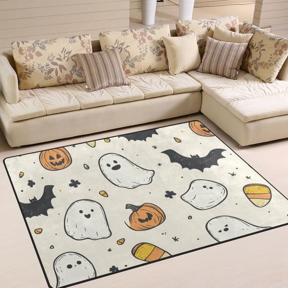 Yayeee Area Rugs for Living Room 5.2'x4' Indoor Non Slip Washable Bedroom Carpet, Halloween Happy Ghosts