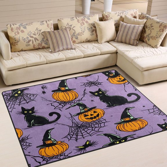 Yayeee Area Rugs for Living Room 5.2'x4' Non Slip Washable Bedroom Floor Carpet, Halloween Pumpkin