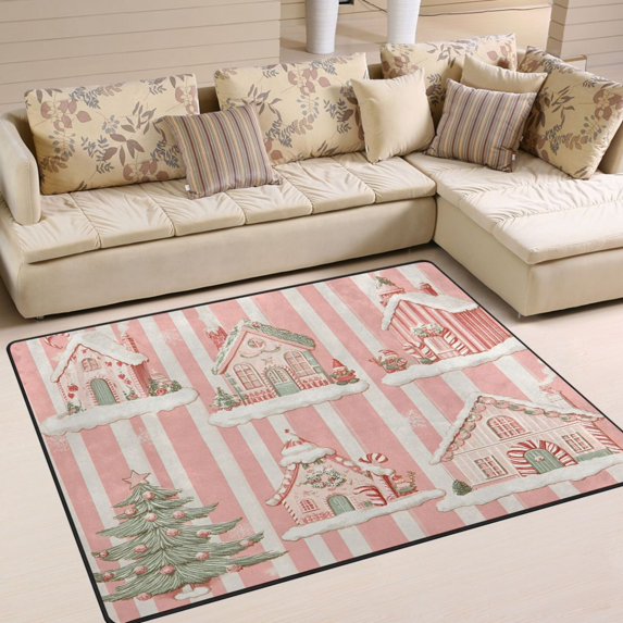 Yayeee Area Rugs for Living Room 5.2'x4' Non Slip Washable Bedroom Floor Carpet, Light Green Christmas Houses