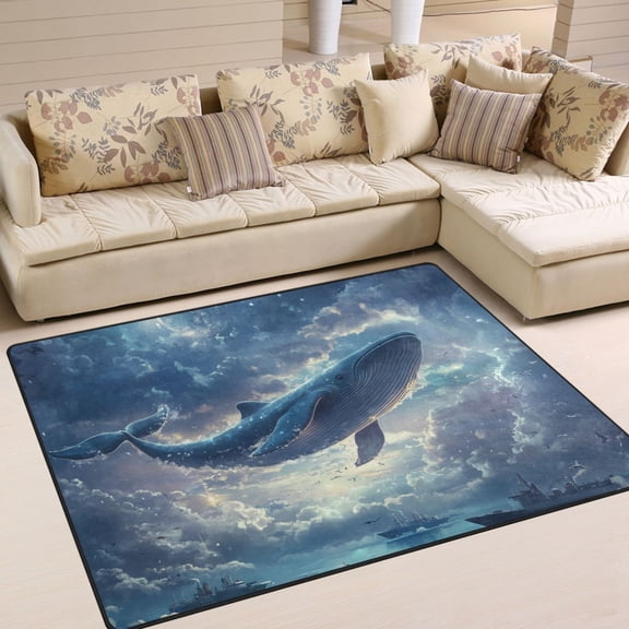 Yayeee Area Rugs for Living Room 5.2'x4' Indoor Non Slip Washable Bedroom Carpet, Night Floating Whale