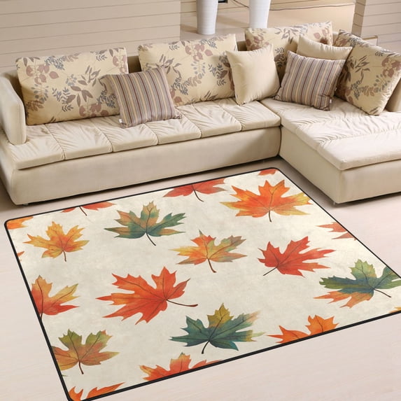 Yayeee Area Rugs for Living Room 5.2'x4' Non Slip Washable Bedroom Floor Carpet, Orange Autumn Leaves