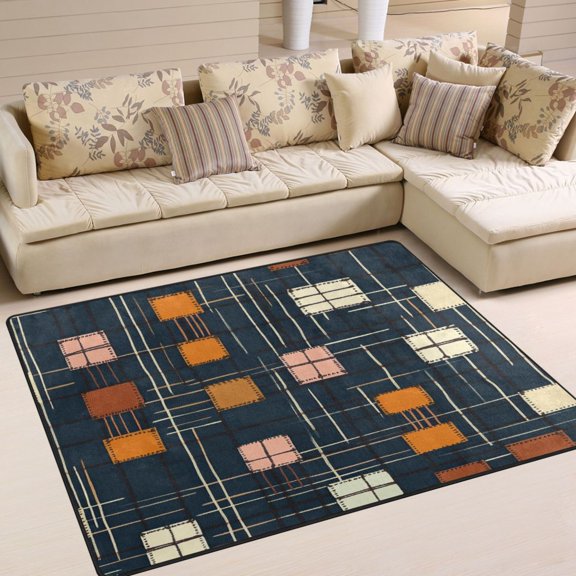 Yayeee Area Rugs for Living Room 5.2'x4' Non Slip Washable Bedroom Floor Carpet, Orange Checkered Pattern