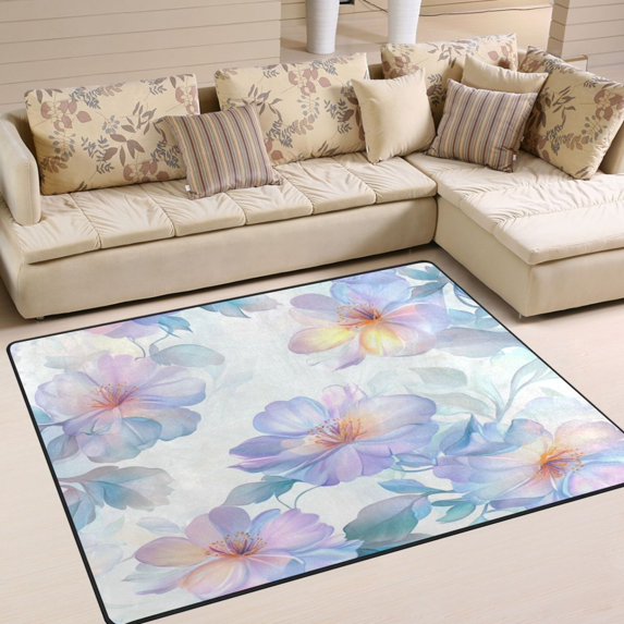 Yayeee Area Rugs for Living Room 5.2'x4' Non Slip Washable Bedroom Floor Carpet, Pastel Flower Pattern