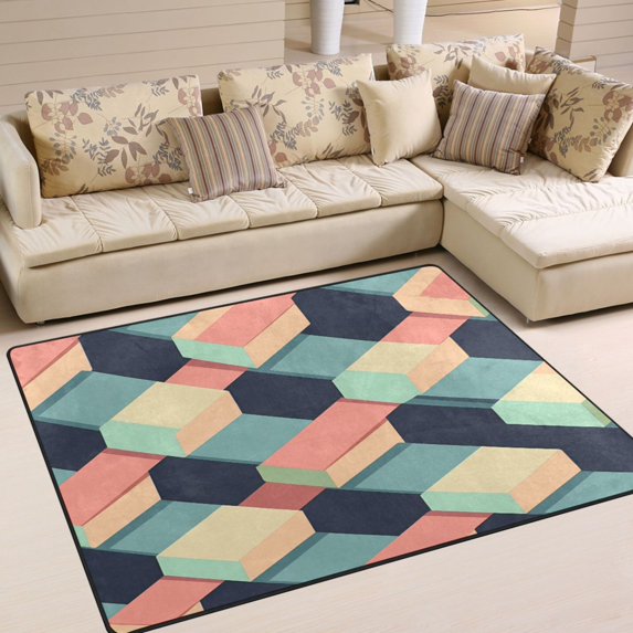 Yayeee Area Rugs for Living Room 5.2'x4' Non Slip Washable Bedroom Floor Carpet, Pink Cubes