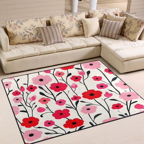 Yayeee Area Rugs for Living Room 5.2'x4' Non Slip Washable Bedroom Floor Carpet, Pink Floral