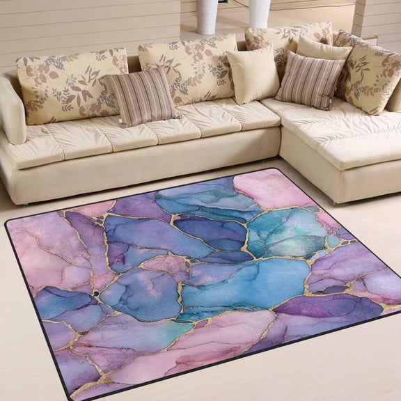Yayeee Area Rugs for Living Room 5.2'x4' Non Slip Washable Bedroom Floor Carpet, Pink Marble Pattern