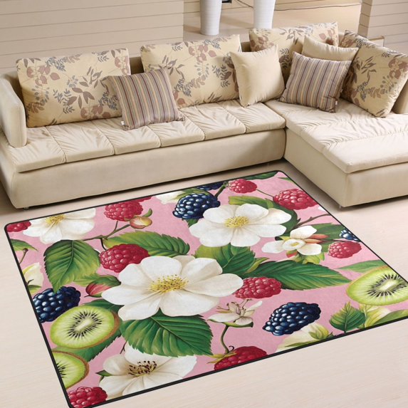 Yayeee Area Rugs for Living Room 5.2'x4' Non Slip Washable Bedroom Floor Carpet, Pink Raspberries