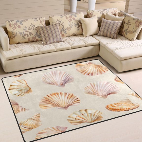 Yayeee Area Rugs for Living Room 5.2'x4' Non Slip Washable Bedroom Floor Carpet, Pink Seashell