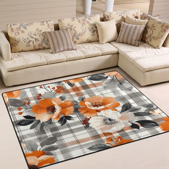 Yayeee Area Rugs for Living Room 5.2'x4' Non Slip Washable Bedroom Floor Carpet, Plaid Floral