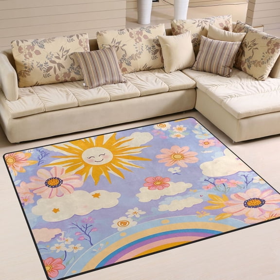 Yayeee Area Rugs for Living Room 5.2'x4' Non Slip Washable Bedroom Floor Carpet, Purple Clouds