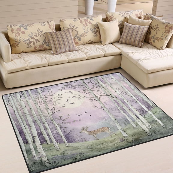 Yayeee Area Rugs for Living Room 5.2'x4' Non Slip Washable Bedroom Floor Carpet, Purple Deer