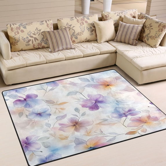Yayeee Area Rugs for Living Room 5.2'x4' Non Slip Washable Bedroom Floor Carpet, Purple Flower Pattern