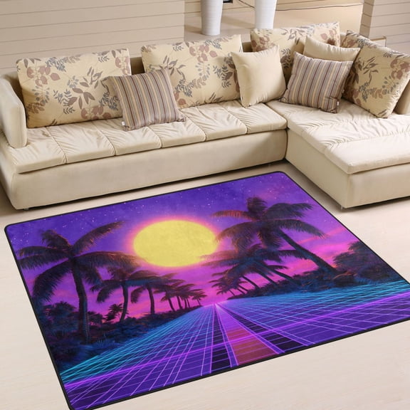 Yayeee Area Rugs for Living Room 5.2'x4' Non Slip Washable Bedroom Floor Carpet, Purple Neon Road