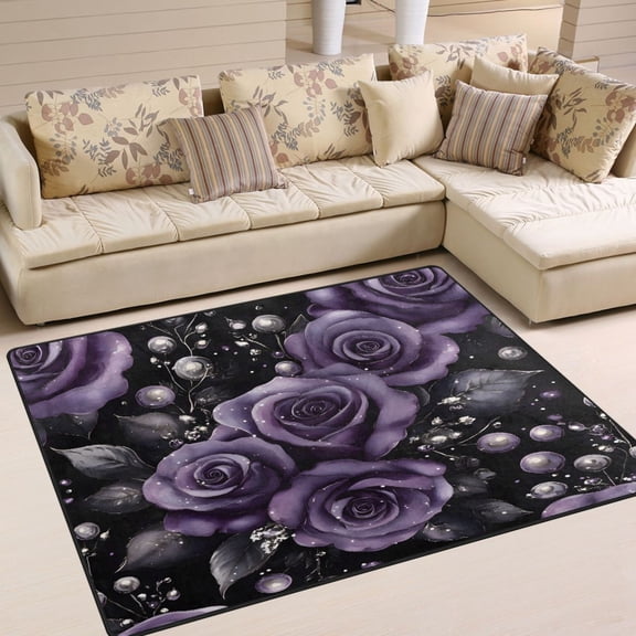 Yayeee Area Rugs for Living Room 5.2'x4' Non Slip Washable Bedroom Floor Carpet, Purple Roses