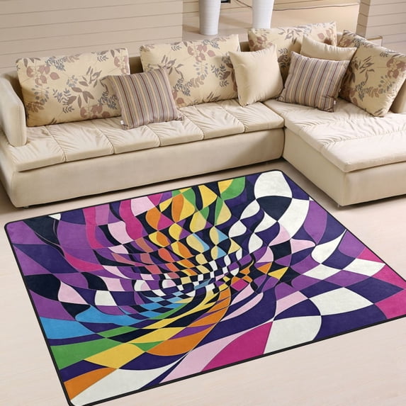 Yayeee Area Rugs for Living Room 5.2'x4' Non Slip Washable Bedroom Floor Carpet, Purple Wavy Plaid