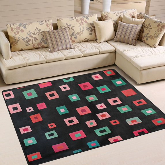 Yayeee Area Rugs for Living Room 5.2'x4' Non Slip Washable Bedroom Floor Carpet, Red Block Pattern