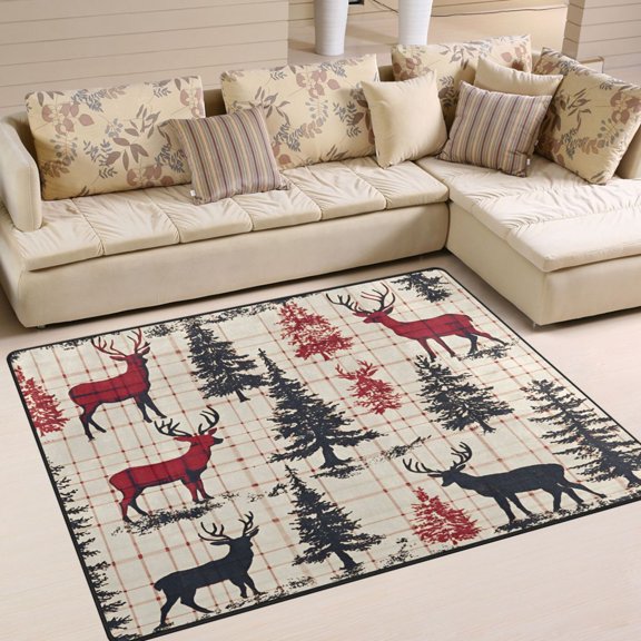 Yayeee Area Rugs for Living Room 5.2'x4' Non Slip Washable Bedroom Floor Carpet, Red Deer
