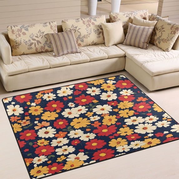Yayeee Area Rugs for Living Room 5.2'x4' Non Slip Washable Bedroom Floor Carpet, Red Floral