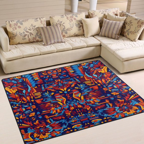 Yayeee Area Rugs for Living Room 5.2'x4' Non Slip Washable Bedroom Floor Carpet, Red Geometric Eagle