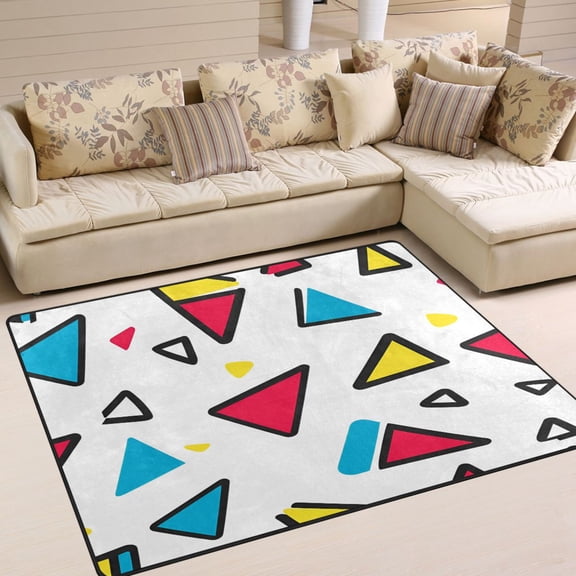 Yayeee Area Rugs for Living Room 5.2'x4' Non Slip Washable Bedroom Floor Carpet, Red Triangles