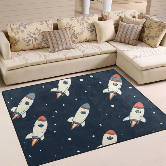 Yayeee Area Rugs for Living Room 5.2'x4' Indoor Non Slip Washable Bedroom Carpet, Rocket Pattern