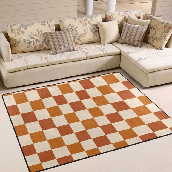 Yayeee Area Rugs for Living Room 5.2'x4' Non Slip Washable Bedroom Floor Carpet, Rusty Orange Plaid