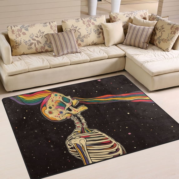 Yayeee Area Rugs for Living Room 5.2'x4' Indoor Non Slip Washable Bedroom Carpet, Skeleton Stripes