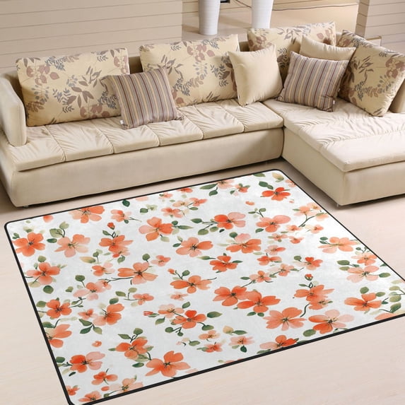 Yayeee Area Rugs for Living Room 5.2'x4' Non Slip Washable Bedroom Floor Carpet, Small Floral Blooms