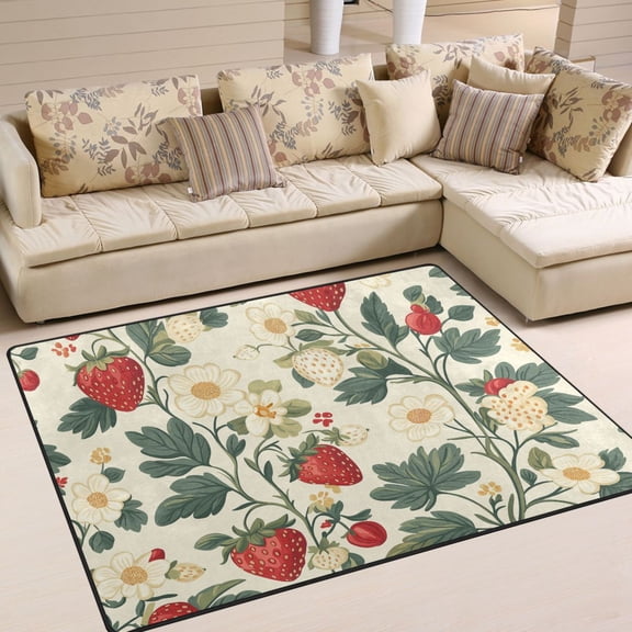 Yayeee Area Rugs for Living Room 5.2'x4' Indoor Non Slip Washable Bedroom Carpet, Small Strawberry Pattern