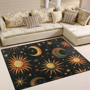 Yayeee Area Rugs for Living Room 5.2'x4' Non Slip Washable Bedroom Floor Carpet, Sun Moon and Stars Pattern