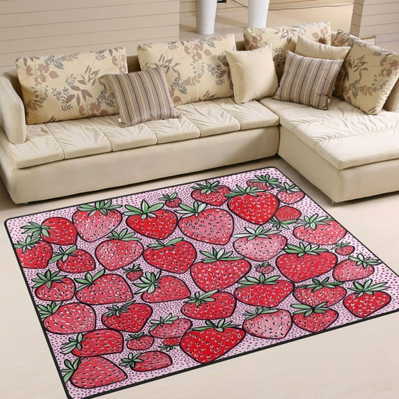 Yayeee Area Rugs for Living Room 5.2'x4' Non Slip Washable Bedroom Floor Carpet, Sweet Strawberry