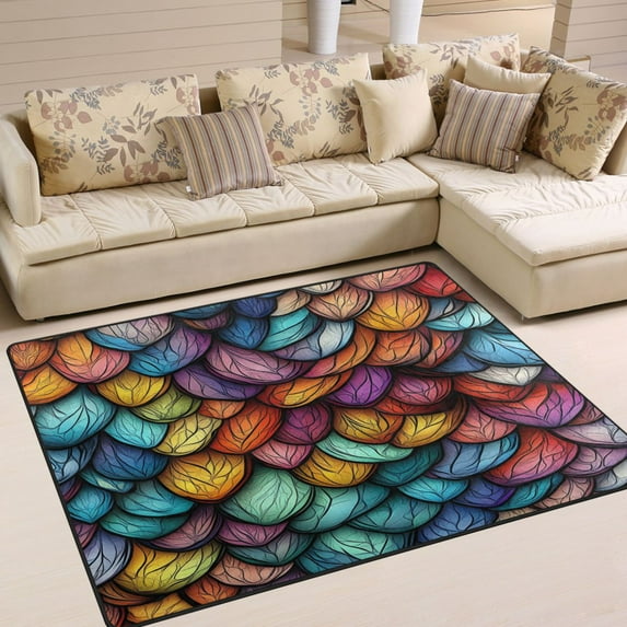Yayeee Area Rugs for Living Room 5.2'x4' Non Slip Washable Bedroom Floor Carpet, Vibrant Dragon Scales Pattern