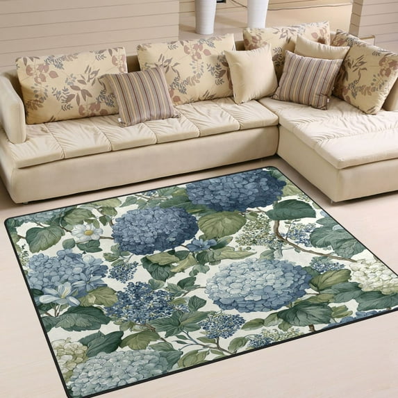 Yayeee Area Rugs for Living Room 5.2'x4' Non Slip Washable Bedroom Floor Carpet, Watercolor Hydrangeas Pattern