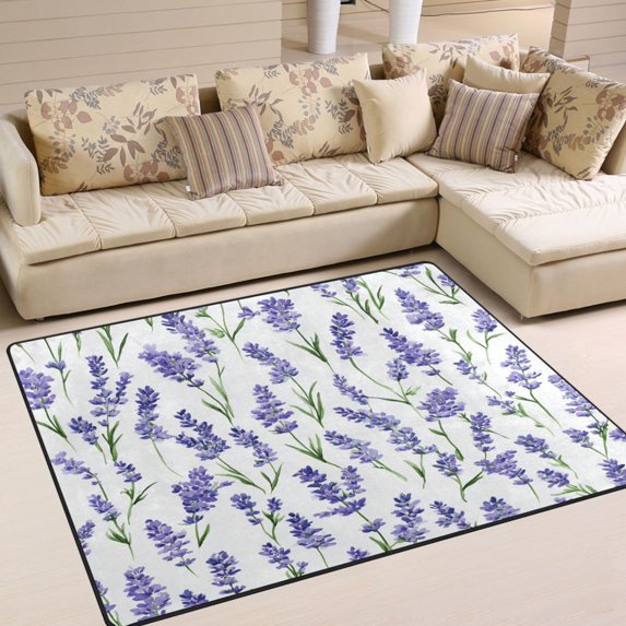 Yayeee Area Rugs for Living Room 5.2'x4' Non Slip Washable Bedroom Floor Carpet, Watercolor Lavender Pattern