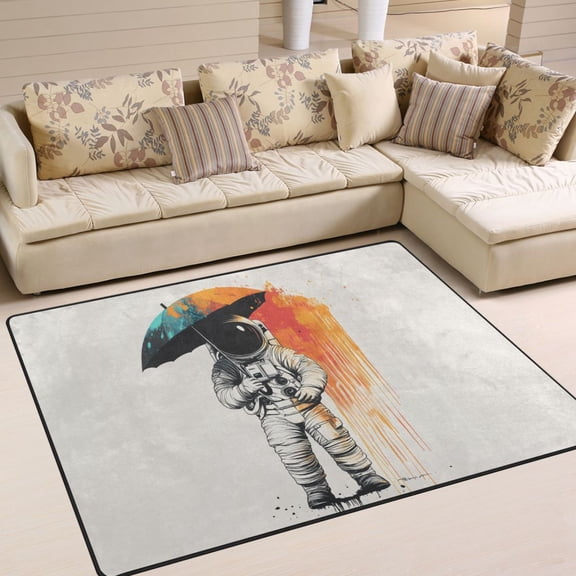 Yayeee Area Rugs for Living Room 5.2'x4' Indoor Non Slip Washable Bedroom Carpet, White Astronaut