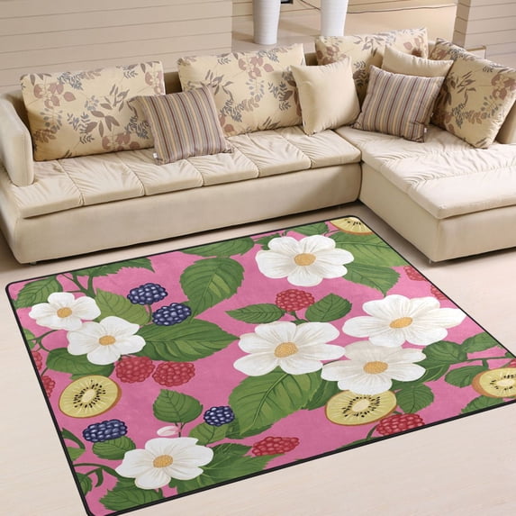 Yayeee Area Rugs for Living Room 5.2'x4' Non Slip Washable Bedroom Floor Carpet, White Flowers