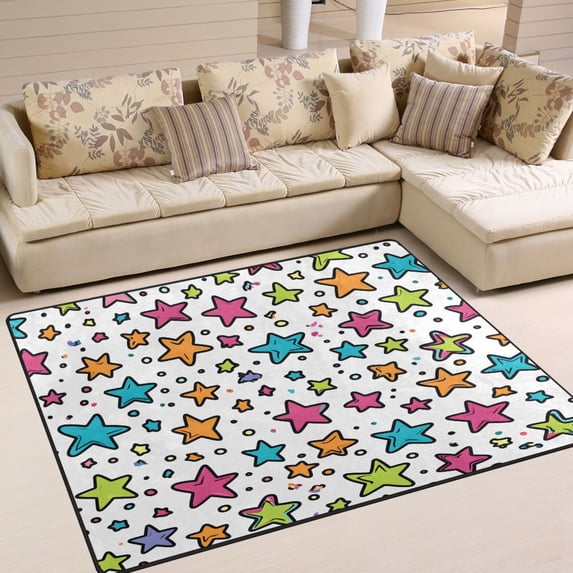 Yayeee Area Rugs for Living Room 5.2'x4' Non Slip Washable Bedroom Floor Carpet, White Stars