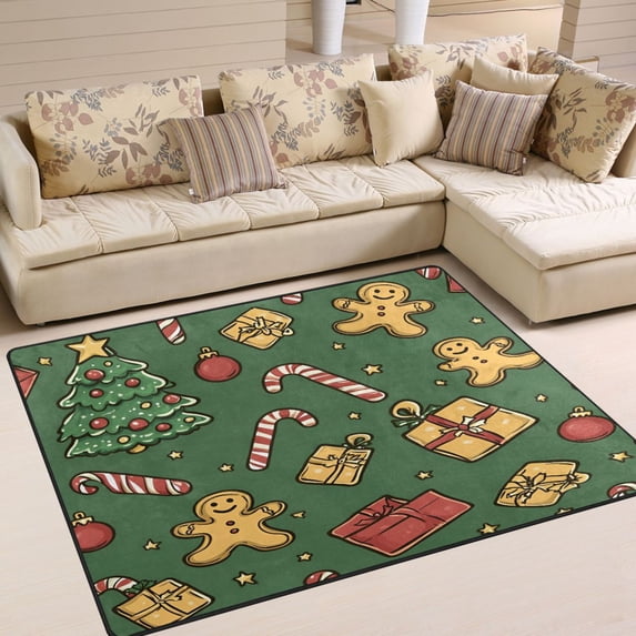 Yayeee Area Rugs for Living Room 5.2'x4' Non Slip Washable Bedroom Floor Carpet, Yellow Christmas Gingerbread